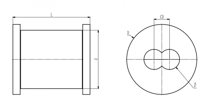 128mm Round Building Screw Barrels For Twin Screw Extruder Parts 106mm Center Distance 0